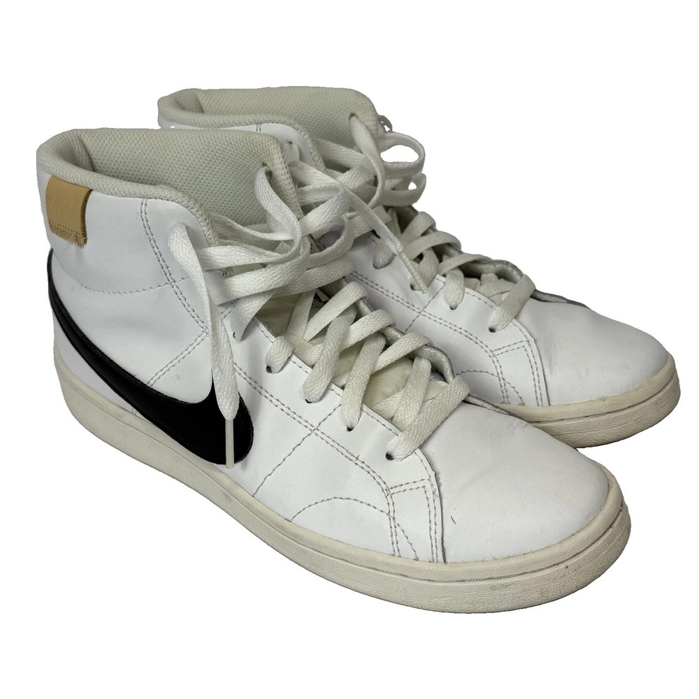 Nike Court Royale 2 Mid CQ9179-100 Sneakers with Black Swoosh and Gold Tab 7.5